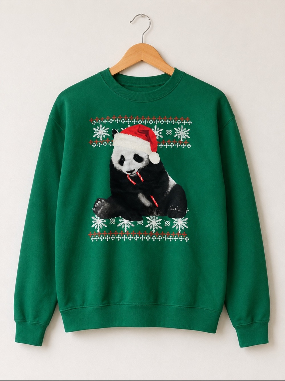 The Fifth Son Panda Christmas Sweatshirt Green Size Large